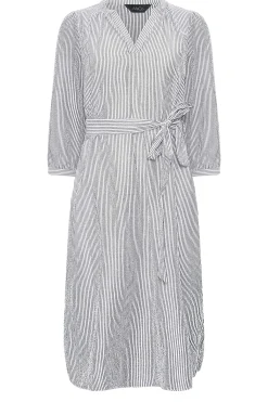 M&Co Womens M&Co White & Grey Stripe Print Tie Waist Tunic Dress