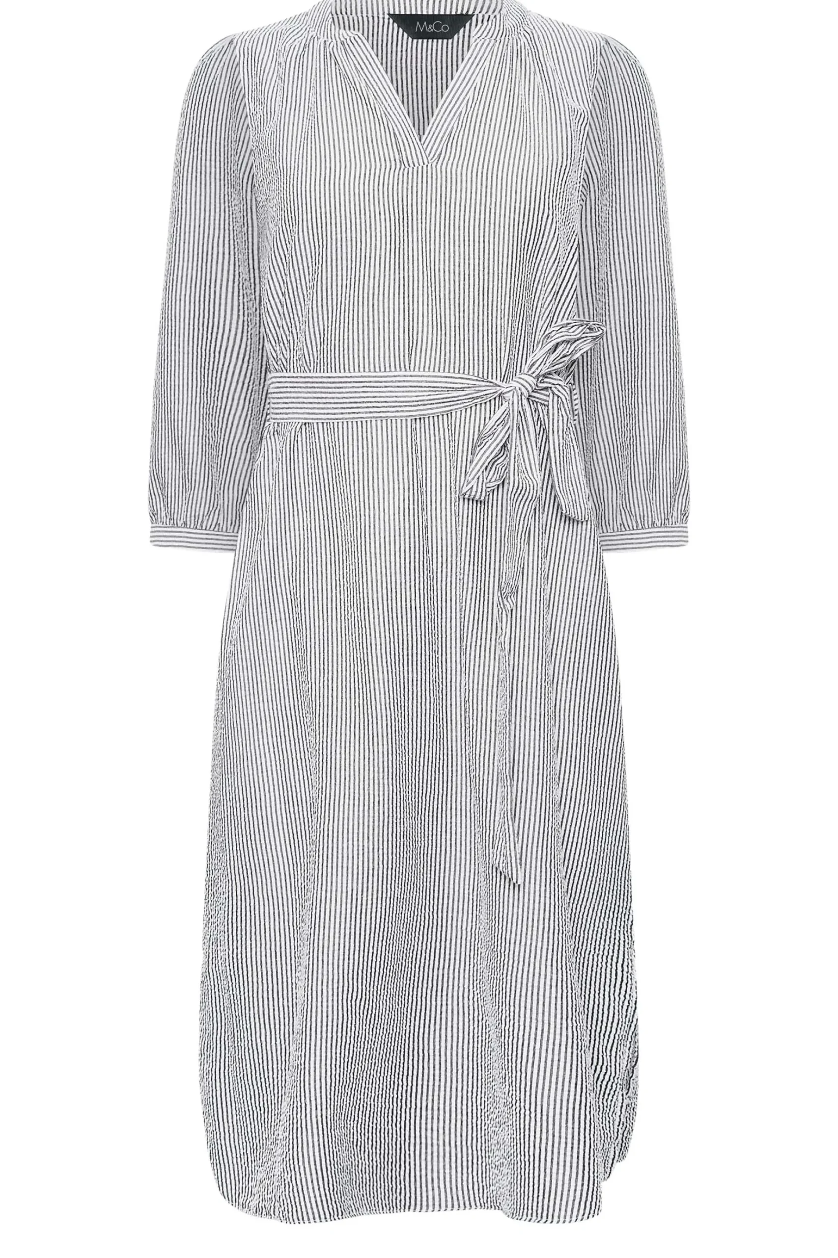 M&Co Womens M&Co White & Grey Stripe Print Tie Waist Tunic Dress