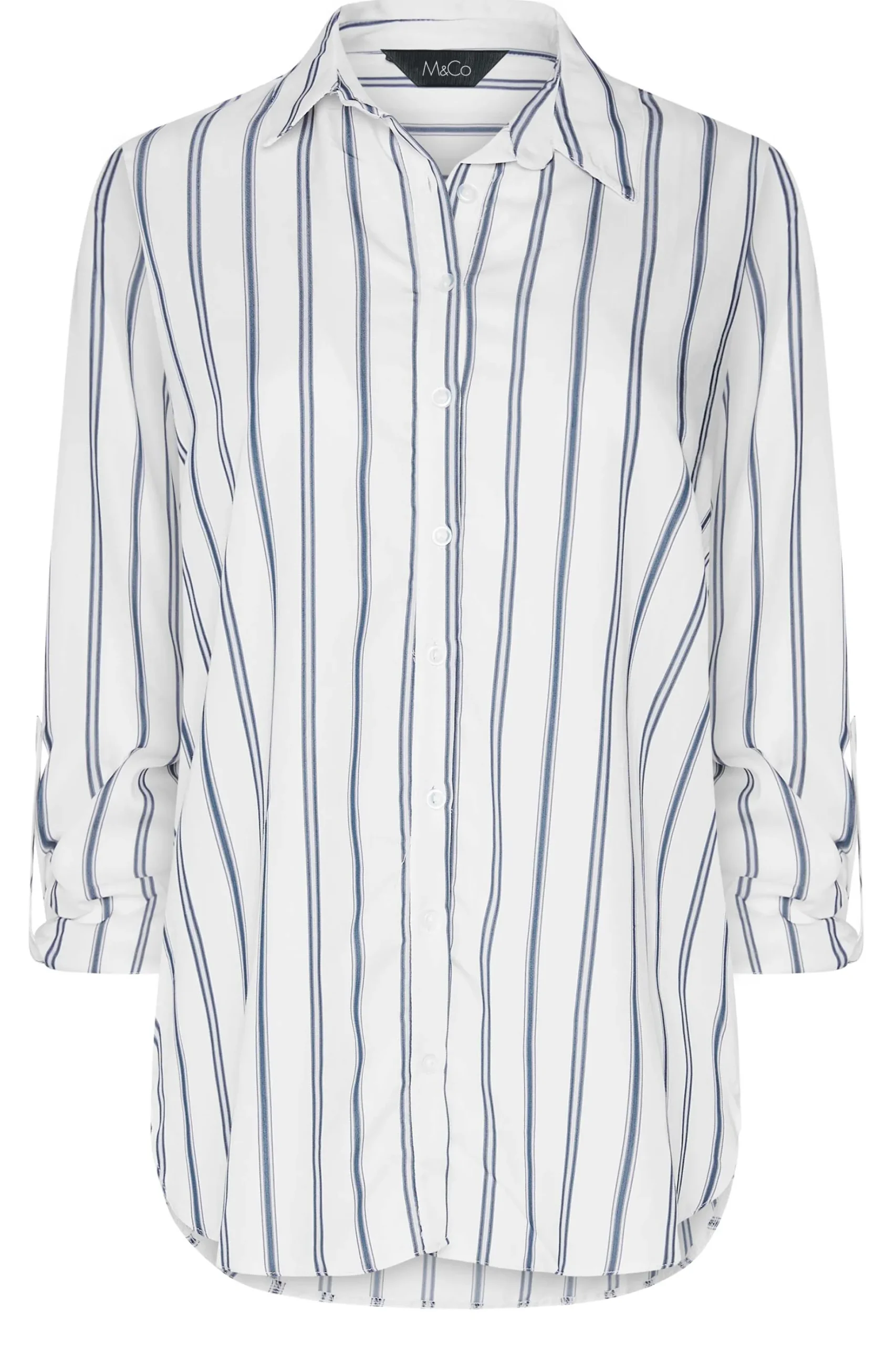 M&Co Womens M&Co White & Navy Blue Stripe Tab Sleeve Shirt