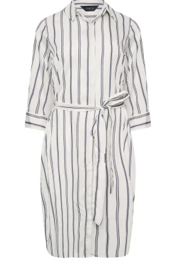 M&Co Womens M&Co White & Navy Blue Stripe Print Tie Waist Tunic Shirt Dress