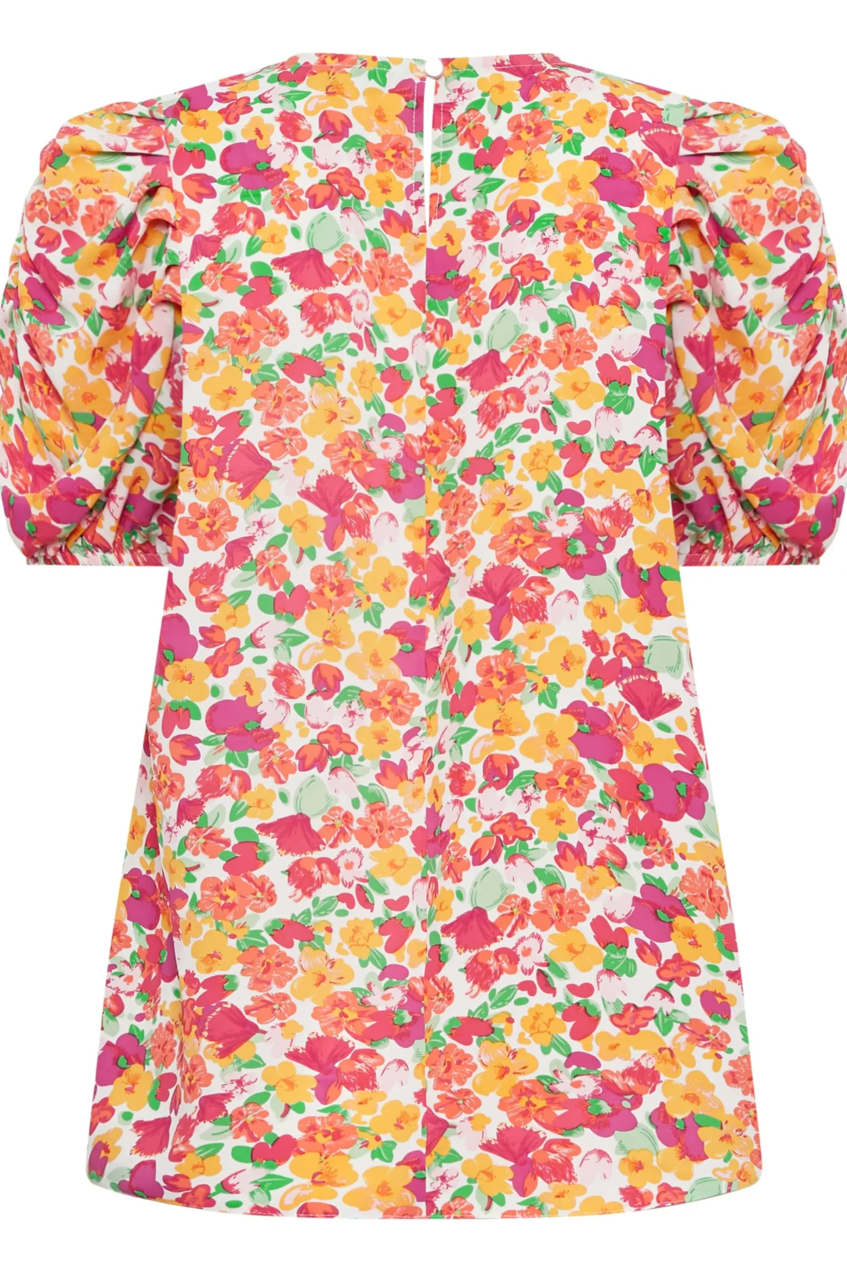 M&Co Womens M&Co White & Pink Floral Print Puff Sleeve Blouse