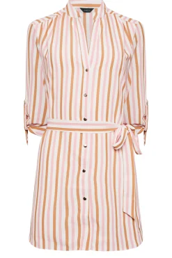 M&Co Womens M&Co White & Pink Stripe Tie Waist Blouse