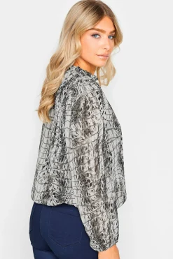 M&Co Womens M&Co White Abstract Print Tie Neck Blouse
