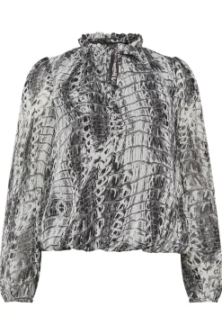 M&Co Womens M&Co White Abstract Print Tie Neck Blouse