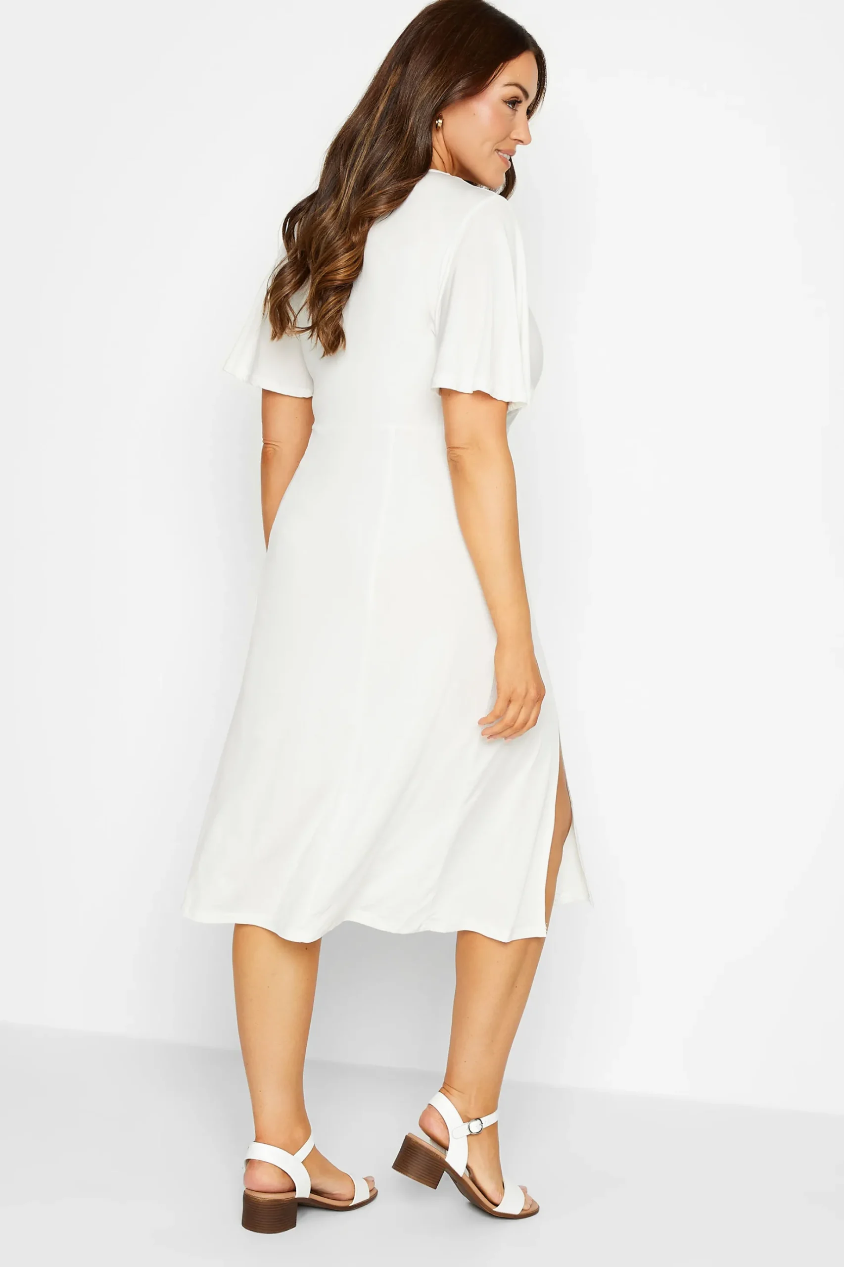 M&Co Womens M&Co White Angel Sleeve Split Hem Midi Dress