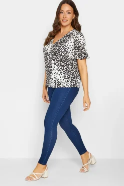 M&Co Womens M&Co White Animal Print Frill Sleeve Button Through Blouse