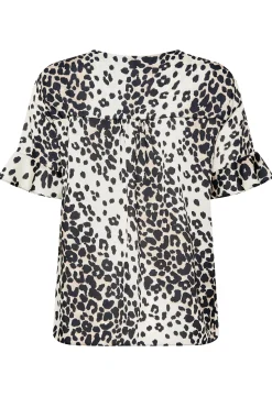 M&Co Womens M&Co White Animal Print Frill Sleeve Button Through Blouse