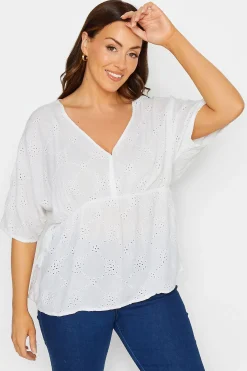 M&Co Womens M&Co White Broderie V-Neck Blouse