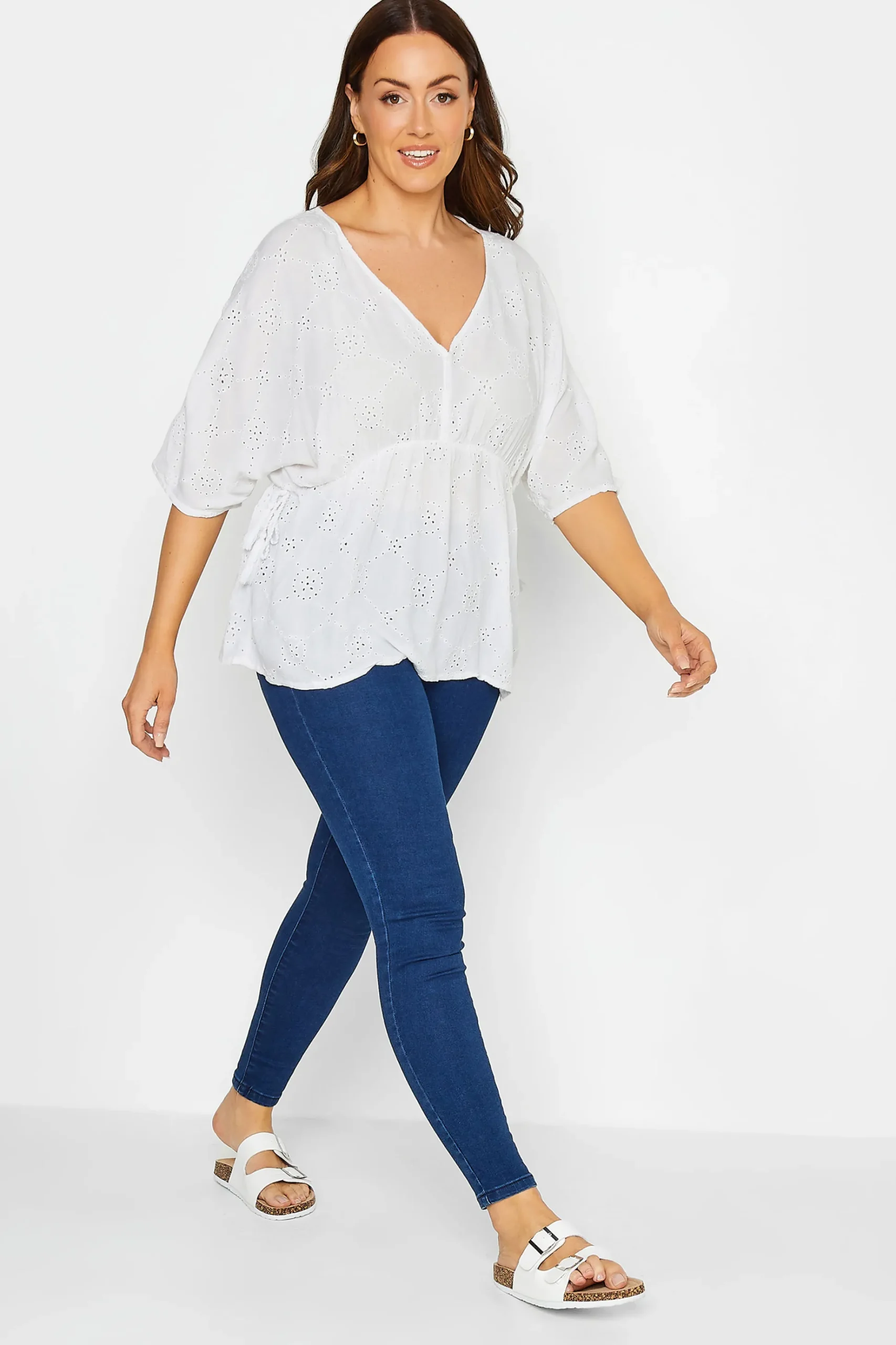 M&Co Womens M&Co White Broderie V-Neck Blouse