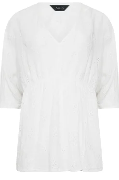M&Co Womens M&Co White Broderie V-Neck Blouse