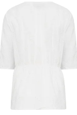 M&Co Womens M&Co White Broderie V-Neck Blouse