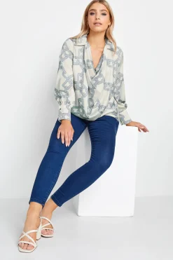 M&Co Womens M&Co White Chain Print Cowl Neck Satin Blouse