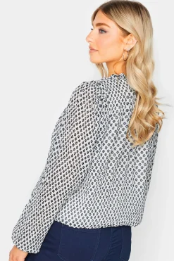 M&Co Womens M&Co White Ditsy Print Tie Neck Blouse