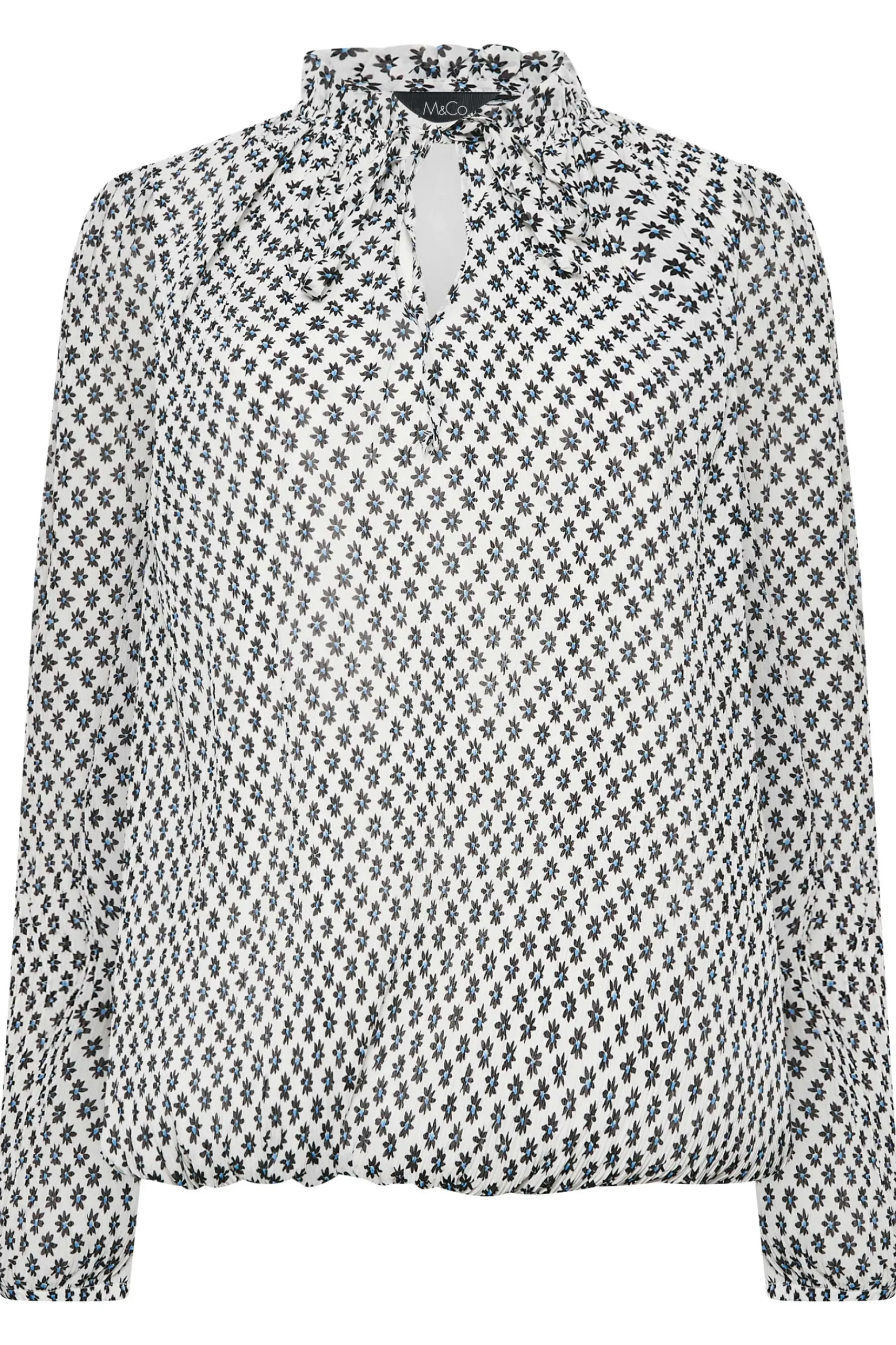 M&Co Womens M&Co White Ditsy Print Tie Neck Blouse