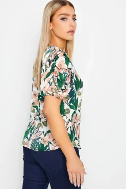 M&Co Womens M&Co White Floral Print Puff Sleeve Blouse