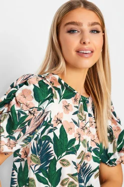 M&Co Womens M&Co White Floral Print Puff Sleeve Blouse