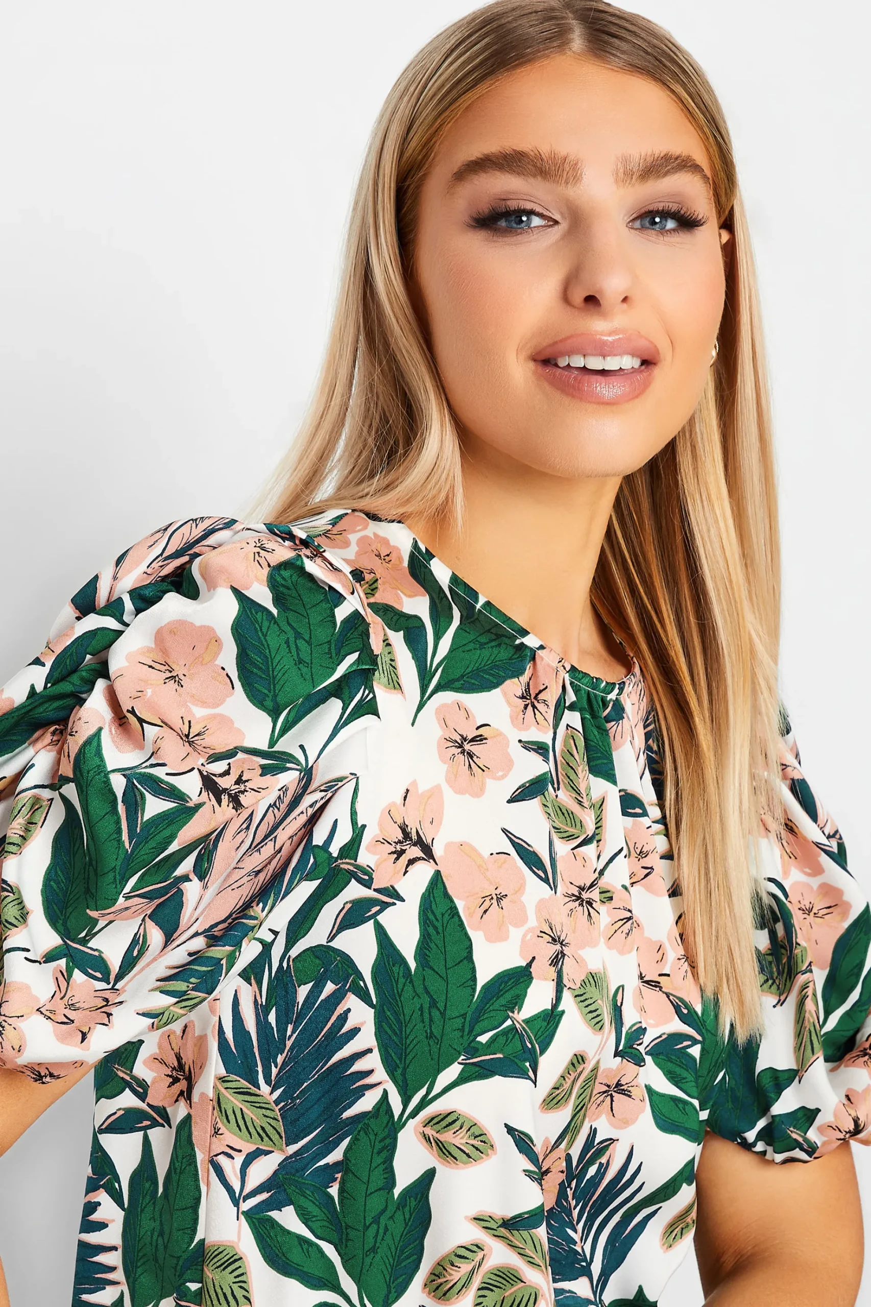 M&Co Womens M&Co White Floral Print Puff Sleeve Blouse