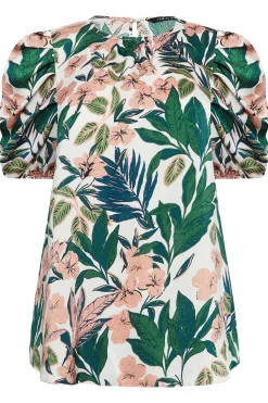 M&Co Womens M&Co White Floral Print Puff Sleeve Blouse