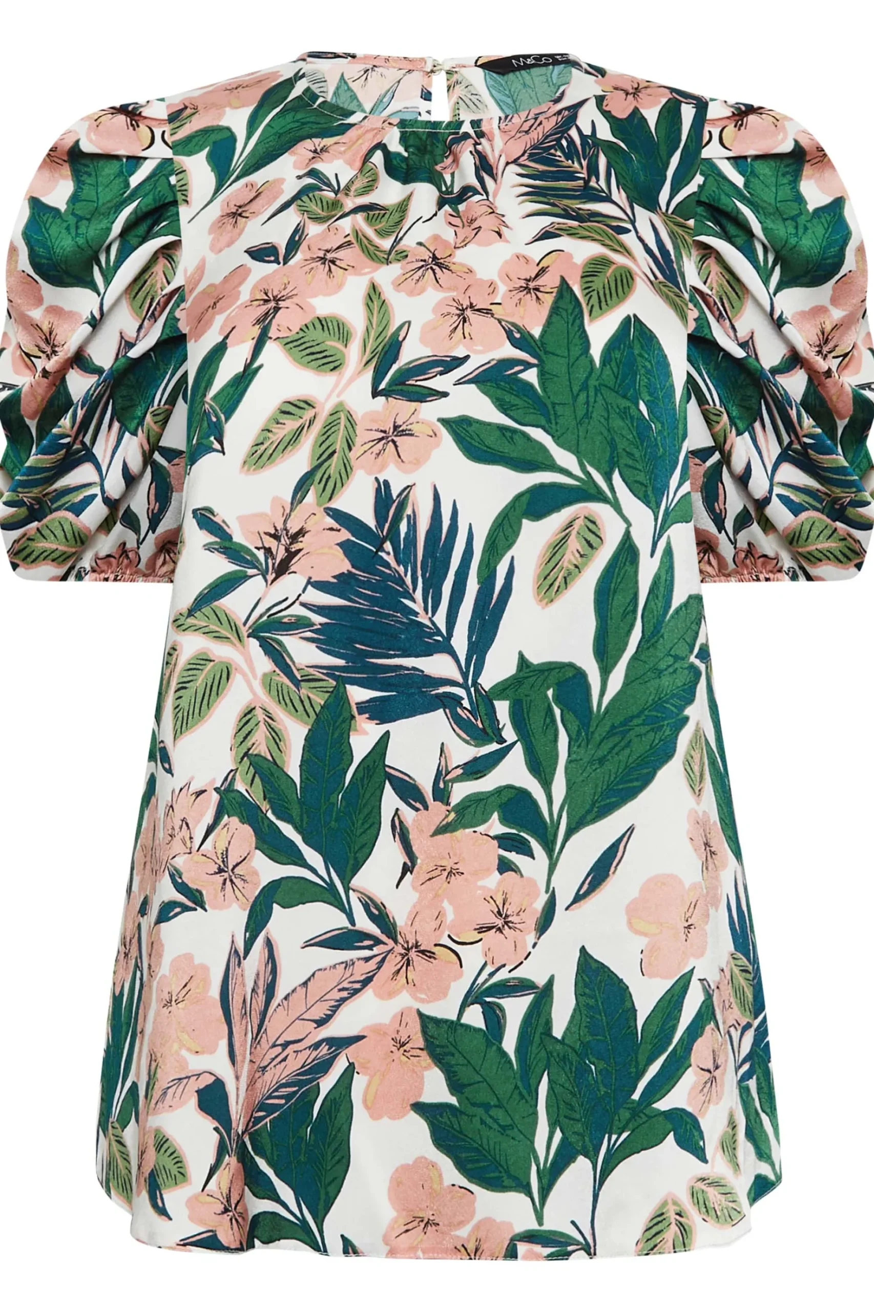 M&Co Womens M&Co White Floral Print Puff Sleeve Blouse