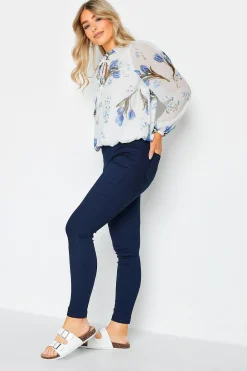 M&Co Womens M&Co White Floral Print Tie Neck Blouse