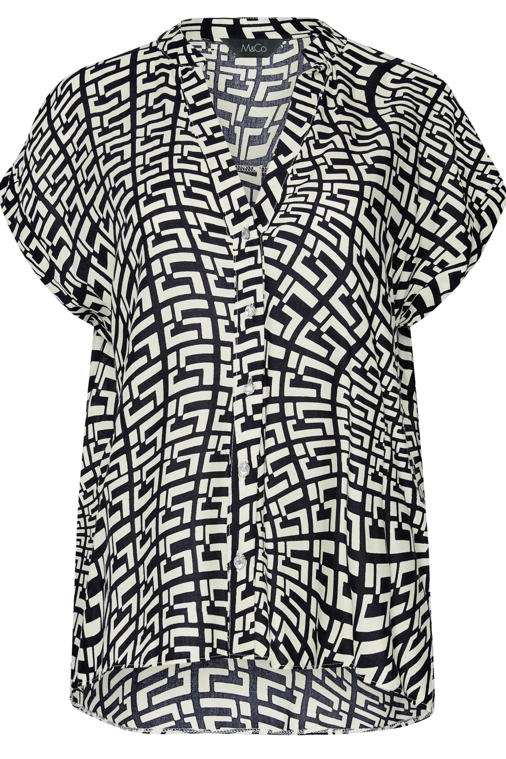 M&Co Womens M&Co White Geometric Print Short Sleeve Shirt
