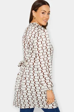 M&Co Womens M&Co White Ivory Geometric Print High Neck Tunic Blouse