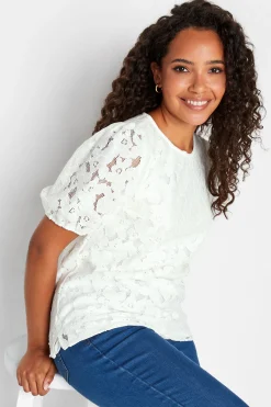 M&Co Womens M&Co White Lace Puff Sleeve Blouse