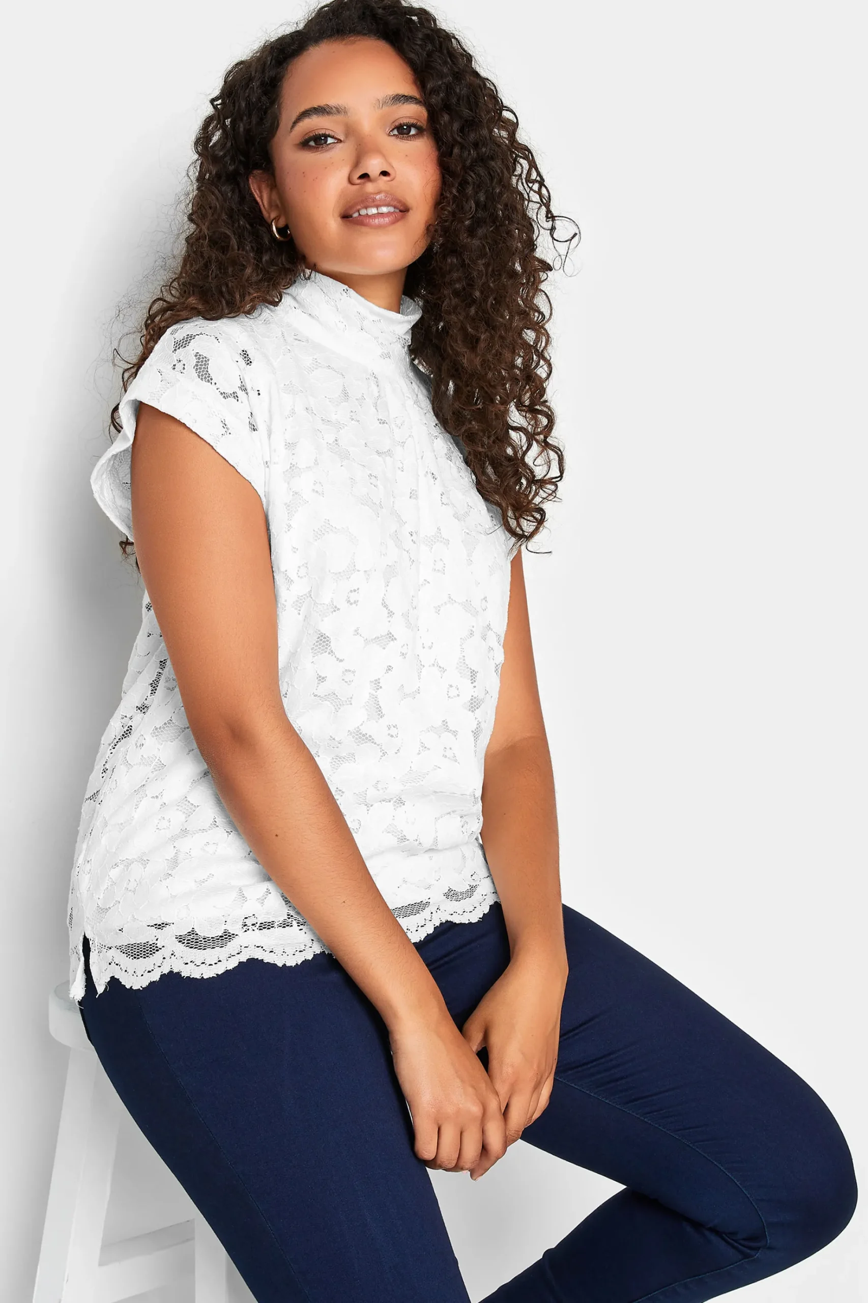 M&Co Womens M&Co White Lace Tie Back Blouse