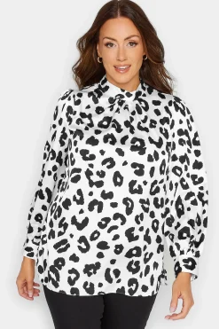 M&Co Womens M&Co White Leopard Print High Neck Satin Blouse