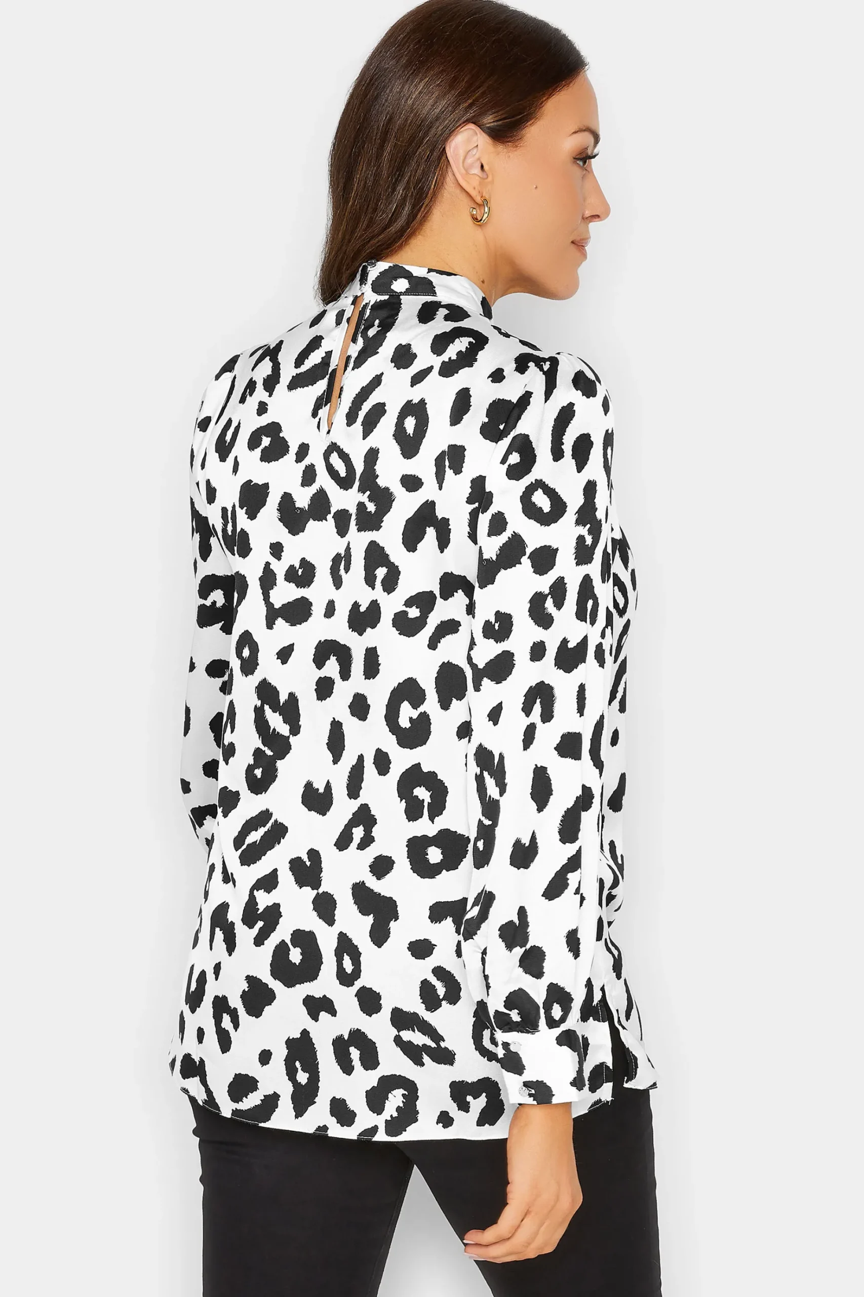 M&Co Womens M&Co White Leopard Print High Neck Satin Blouse
