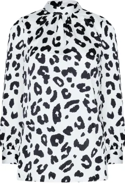 M&Co Womens M&Co White Leopard Print High Neck Satin Blouse