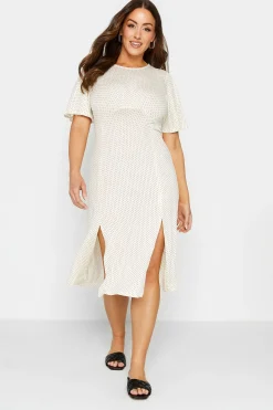 M&Co Womens M&Co White Polka Dot Print Angel Sleeve Split Hem Midi Dress