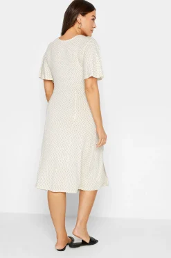 M&Co Womens M&Co White Polka Dot Print Angel Sleeve Split Hem Midi Dress