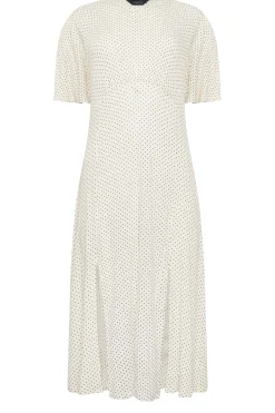 M&Co Womens M&Co White Polka Dot Print Angel Sleeve Split Hem Midi Dress