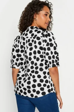 M&Co Womens M&Co White Polka Dot Puff Sleeve Shirt