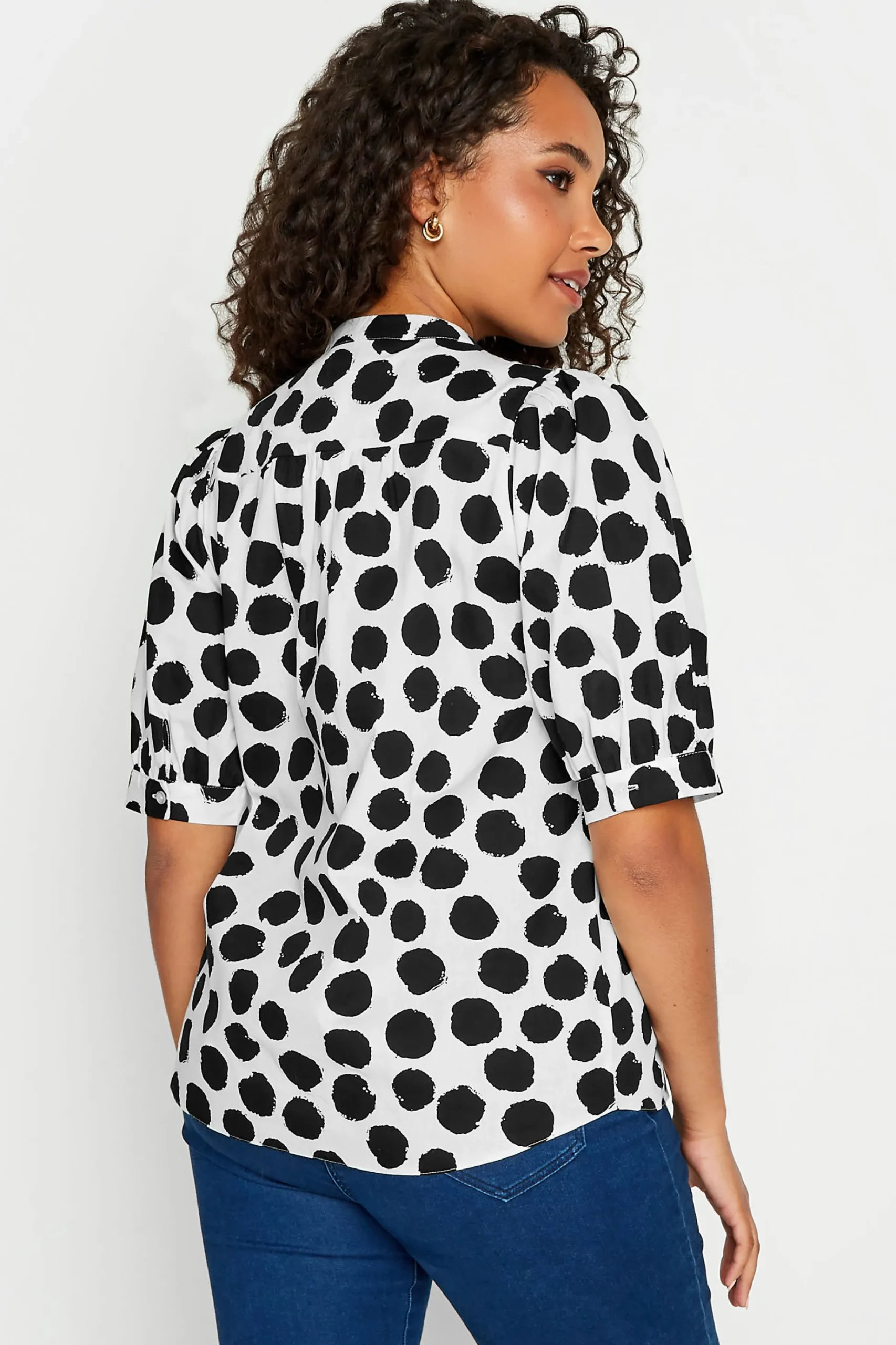 M&Co Womens M&Co White Polka Dot Puff Sleeve Shirt