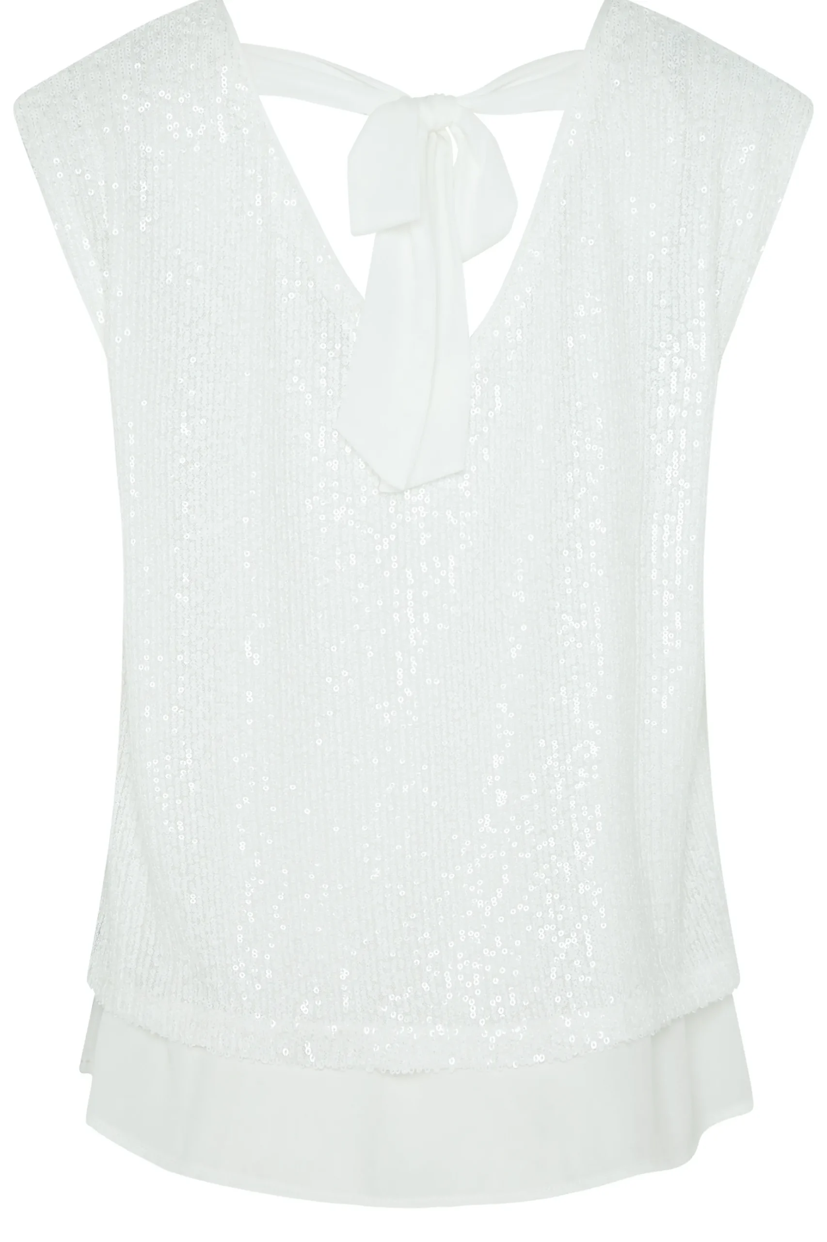 M&Co Womens M&Co White Sequin Tie Back Top