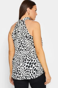 M&Co Womens M&Co White Spot Print Halter Neck Blouse