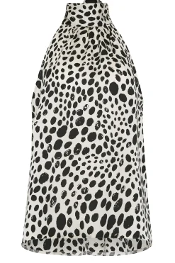 M&Co Womens M&Co White Spot Print Halter Neck Blouse