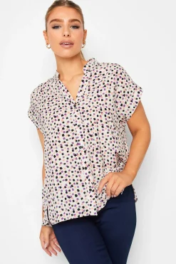 M&Co Womens M&Co White Spot Print V-Neck Blouse