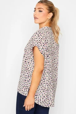 M&Co Womens M&Co White Spot Print V-Neck Blouse
