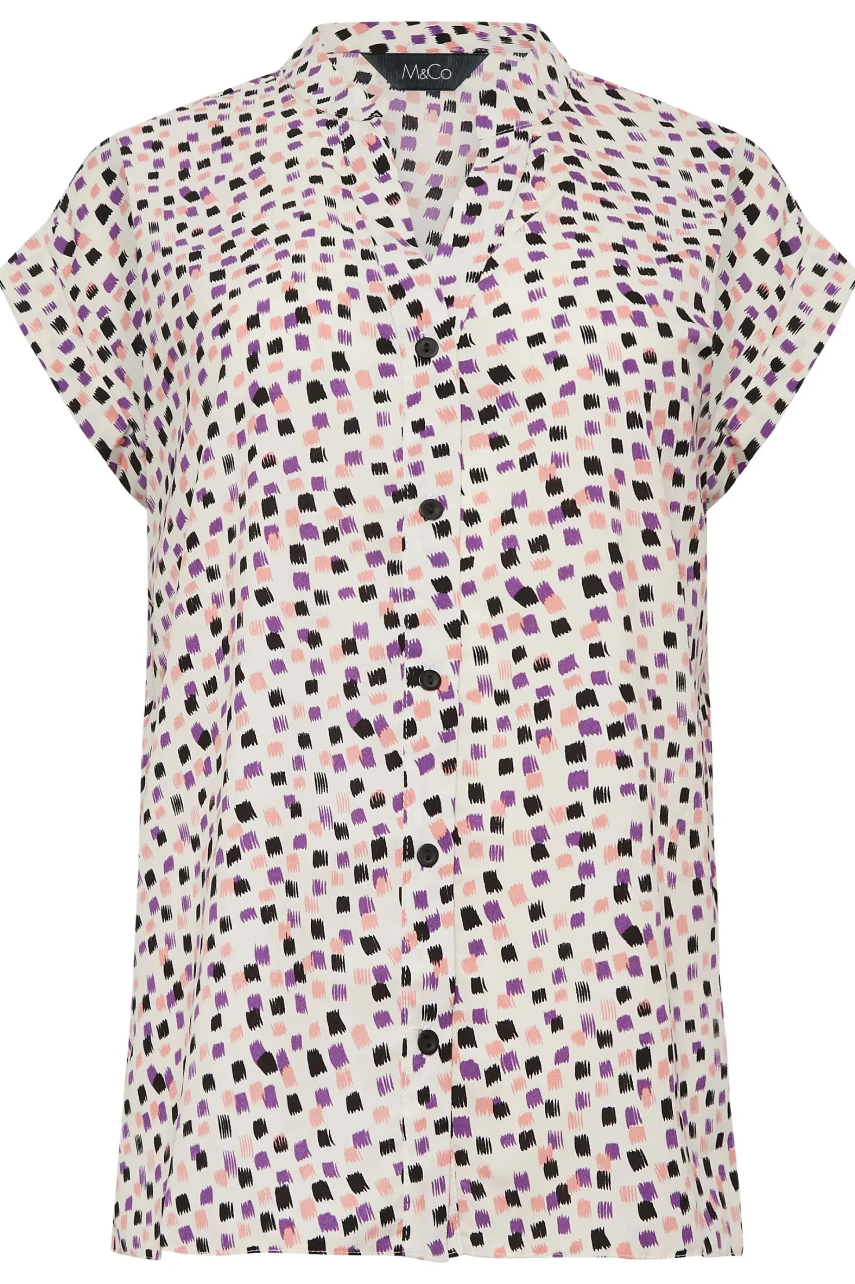 M&Co Womens M&Co White Spot Print V-Neck Blouse