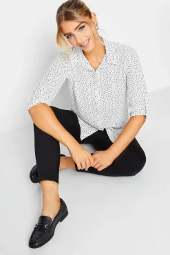 M&Co Womens M&Co White Spot Print Tab Sleeve Shirt