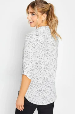 M&Co Womens M&Co White Spot Print Tab Sleeve Shirt