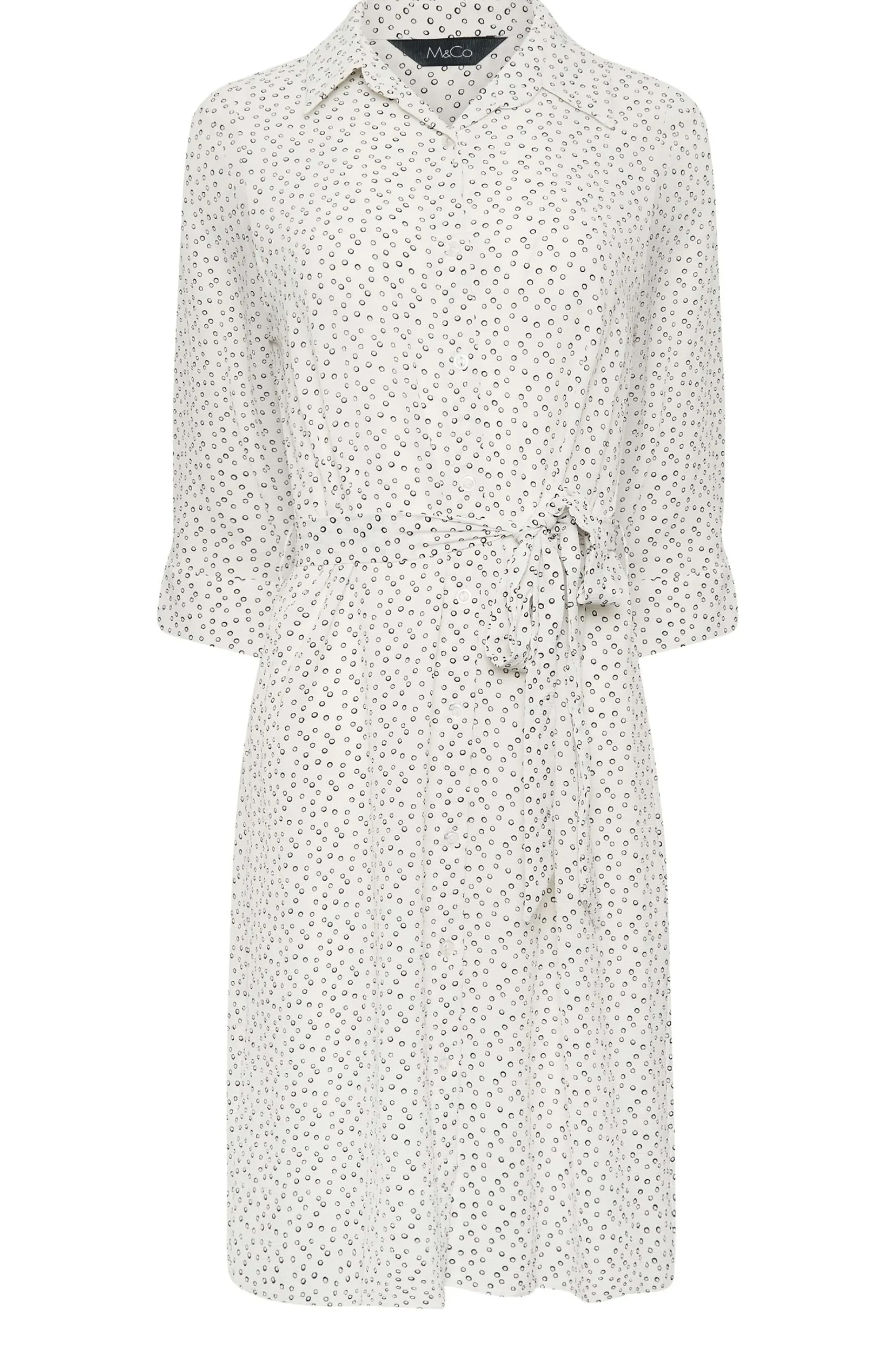 M&Co Womens M&Co White Spot Print Tie Waist Tunic Shirt Dress