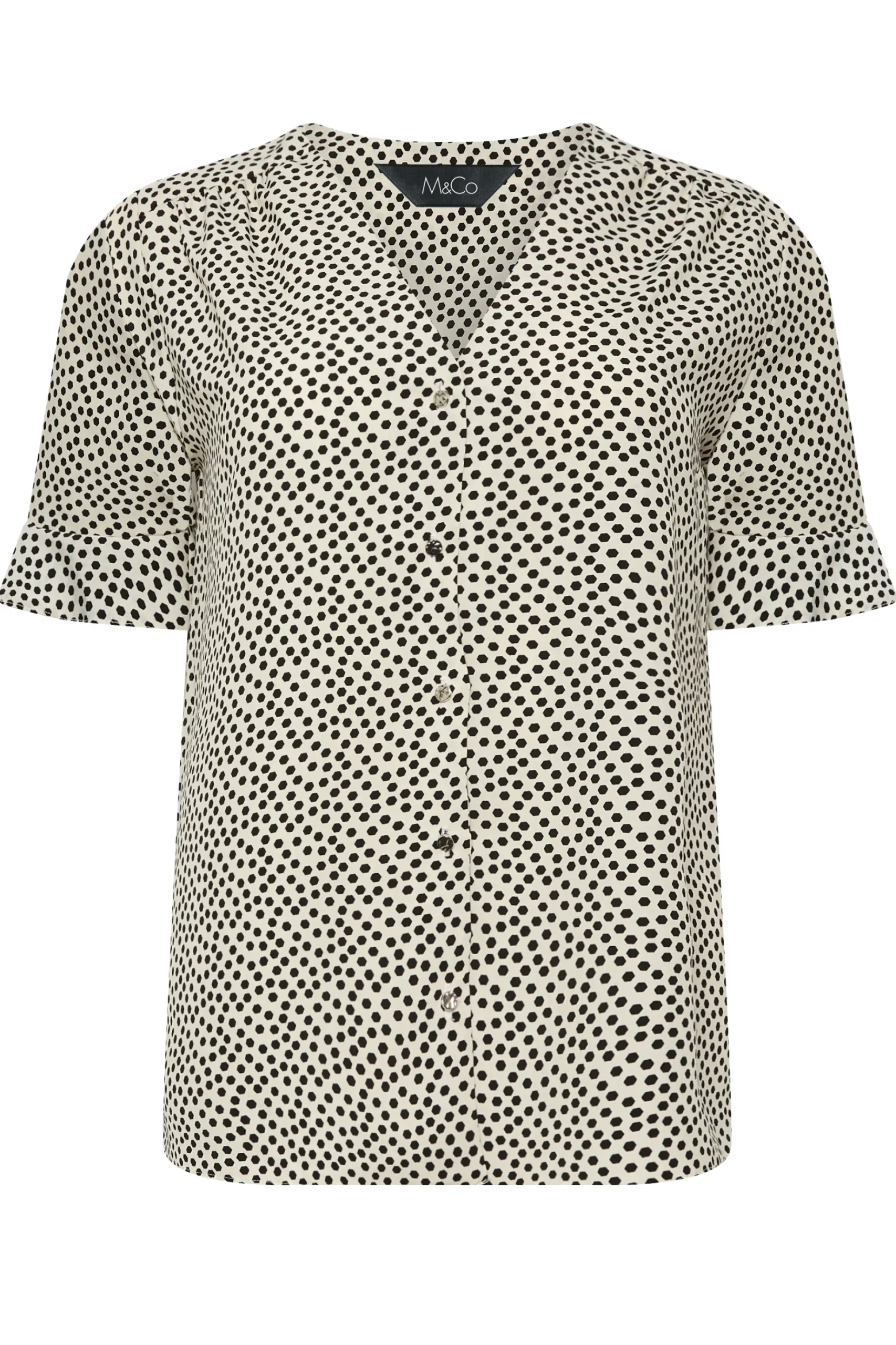 M&Co Womens M&Co White Spot Print Frill Sleeve Button Through Blouse