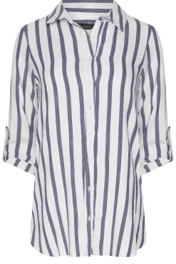 M&Co Womens M&Co White Stripe Tab Sleeve Shirt