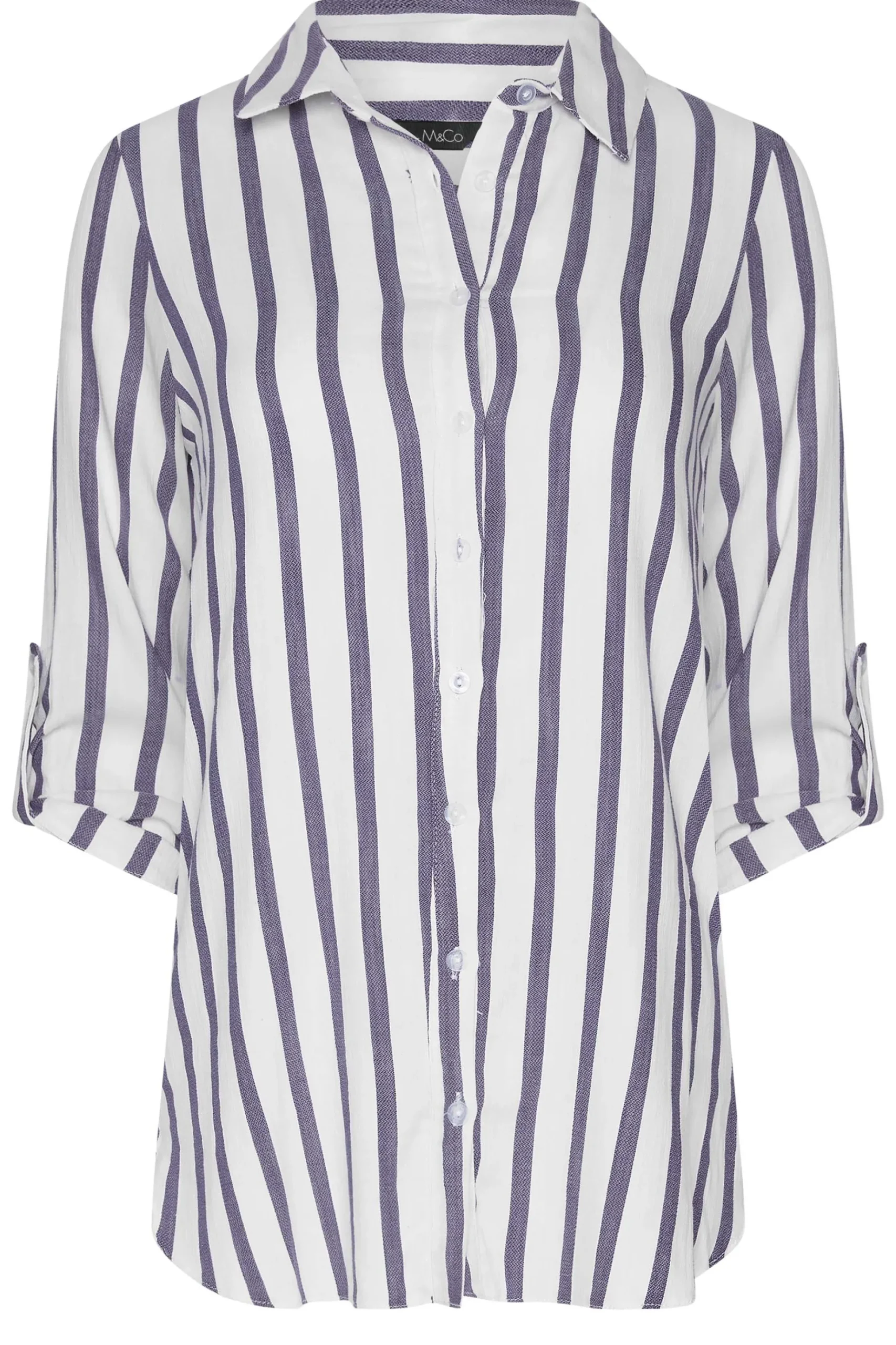 M&Co Womens M&Co White Stripe Tab Sleeve Shirt