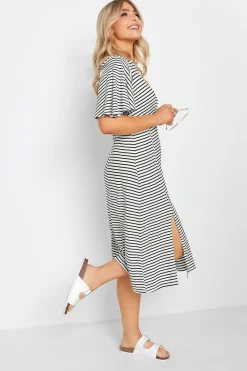 M&Co Womens M&Co White Stripe Print Angel Sleeve Split Hem Midi Dress