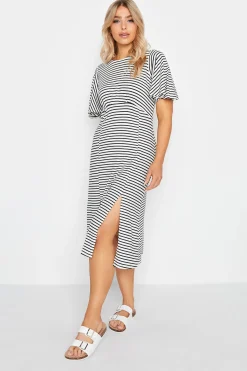 M&Co Womens M&Co White Stripe Print Angel Sleeve Split Hem Midi Dress